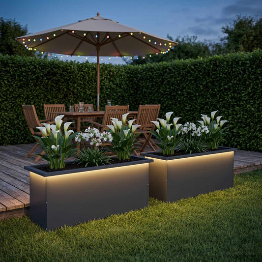 vidaXL Garden Planter with LED 2 pcs Antracite 30 x 100 x 30 cm Steel