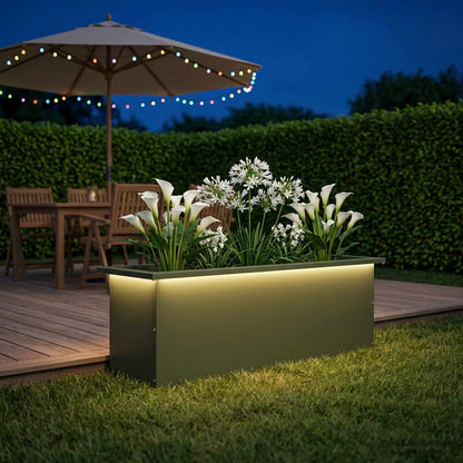 vidaXL Garden Planter with LED Olive Green 30 x 100 x 30 cm Steel