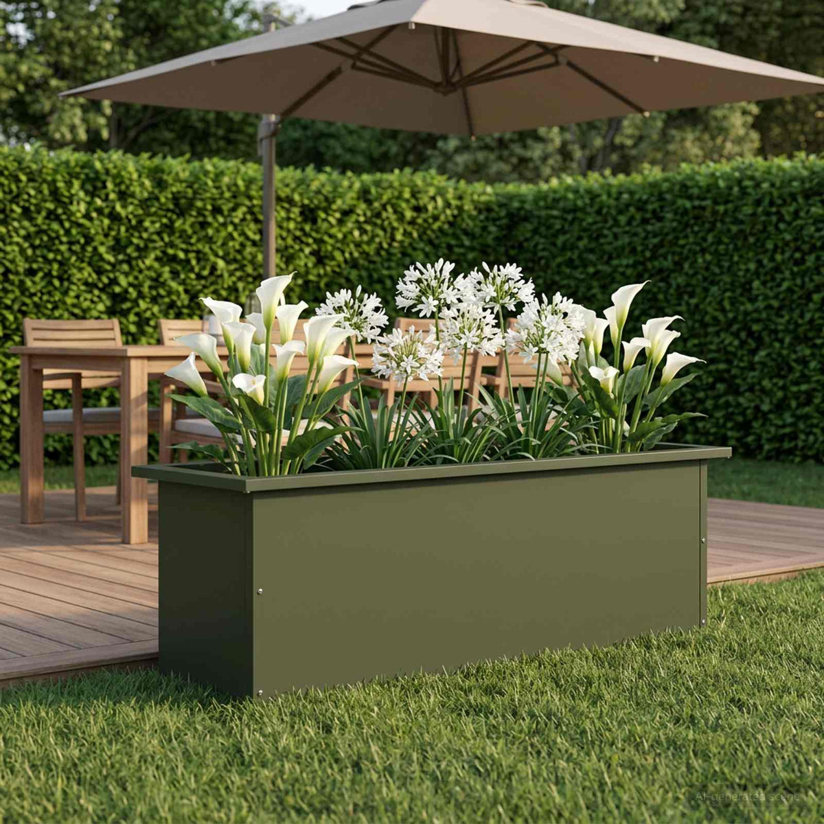 vidaXL Garden Planter with LED Olive Green 30 x 100 x 30 cm Steel