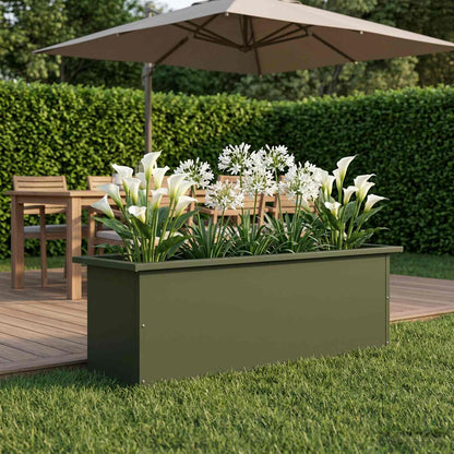 vidaXL Garden Planter with LED Olive Green 30 x 100 x 30 cm Steel