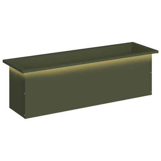 vidaXL Garden Planter with LED Olive Green 30 x 100 x 30 cm Steel