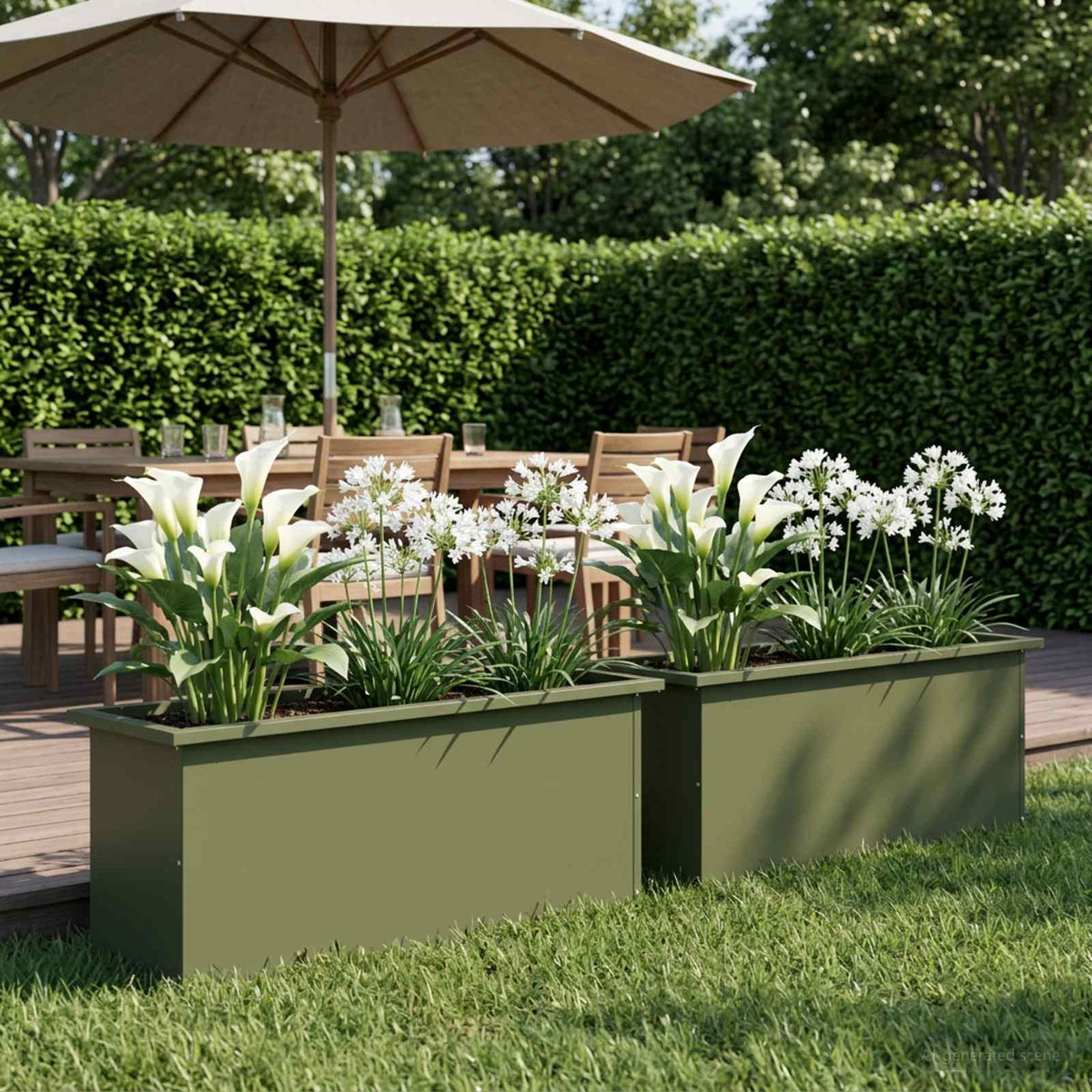 vidaXL Garden Planter with LED 2 pcs Olive Green 30 x 100 x 30 cm