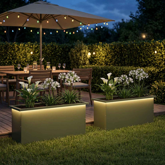 vidaXL Garden Planter with LED 2 pcs Olive Green 30 x 100 x 30 cm