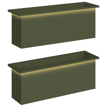 vidaXL Garden Planter with LED 2 pcs Olive Green 30 x 100 x 30 cm