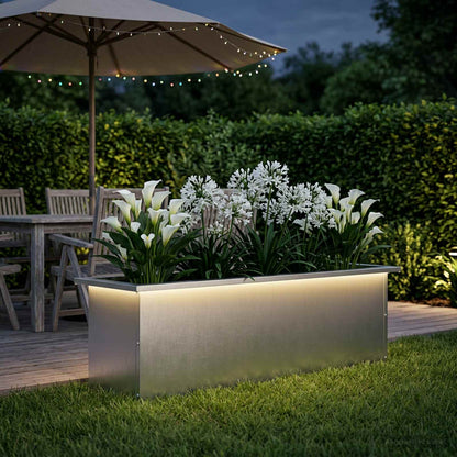 vidaXL Garden Planter with LED Silver 30 x 100 x 30 cm Stainless Steel