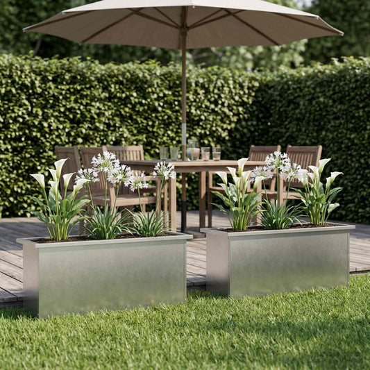 vidaXL Garden Planter with LED 2 pcs Silver 30 x 100 x 30 cm