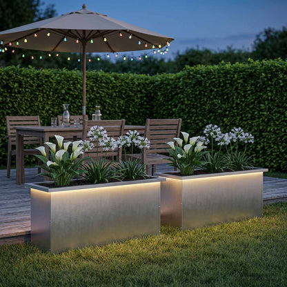vidaXL Garden Planter with LED 2 pcs Silver 30 x 100 x 30 cm