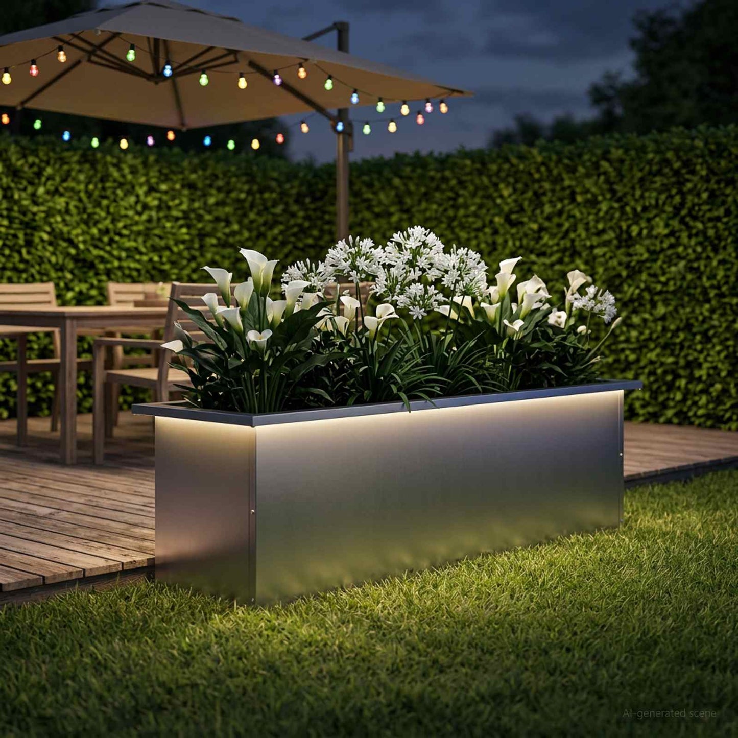vidaXL Garden Planter with LED Silver 30 x 100 x 30 cm