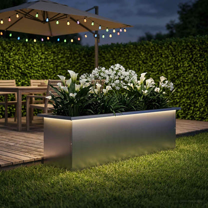 vidaXL Garden Planter with LED Silver 30 x 100 x 30 cm