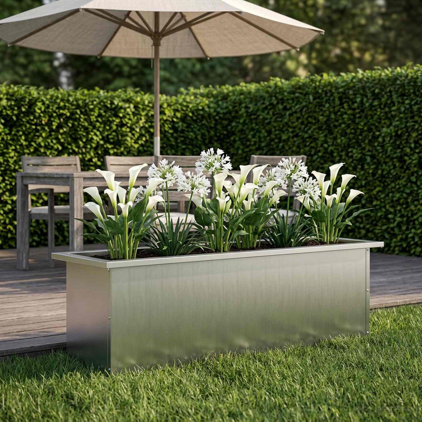 vidaXL Garden Planter with LED Silver 30 x 100 x 30 cm
