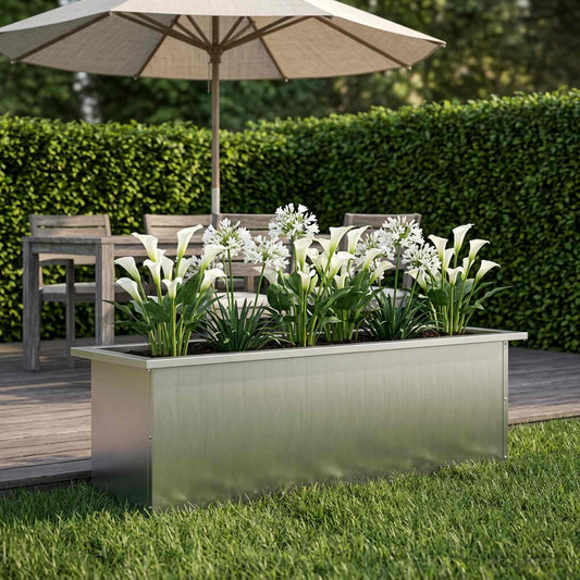 vidaXL Garden Planter with LED Silver 30 x 100 x 30 cm