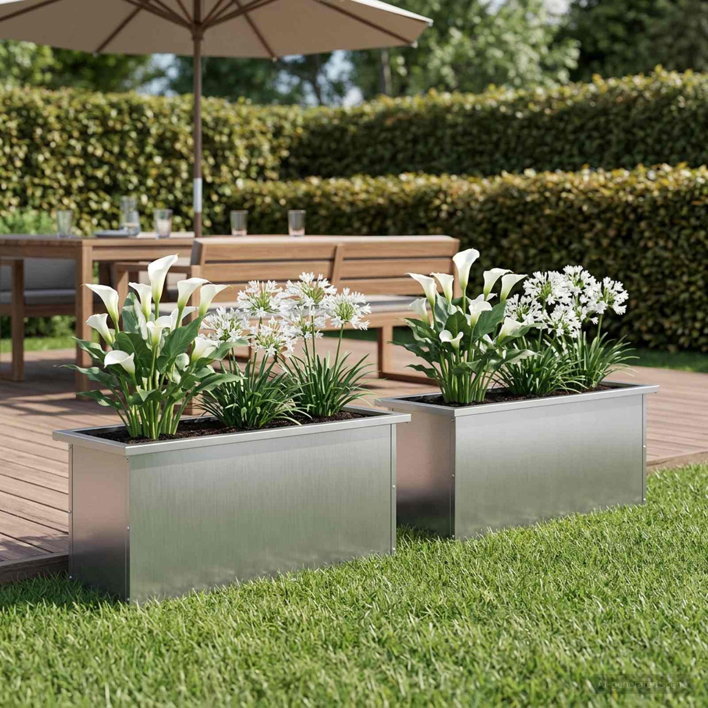 vidaXL Garden Planter with LED 2 pcs Silver 30 x 100 x 30 cm