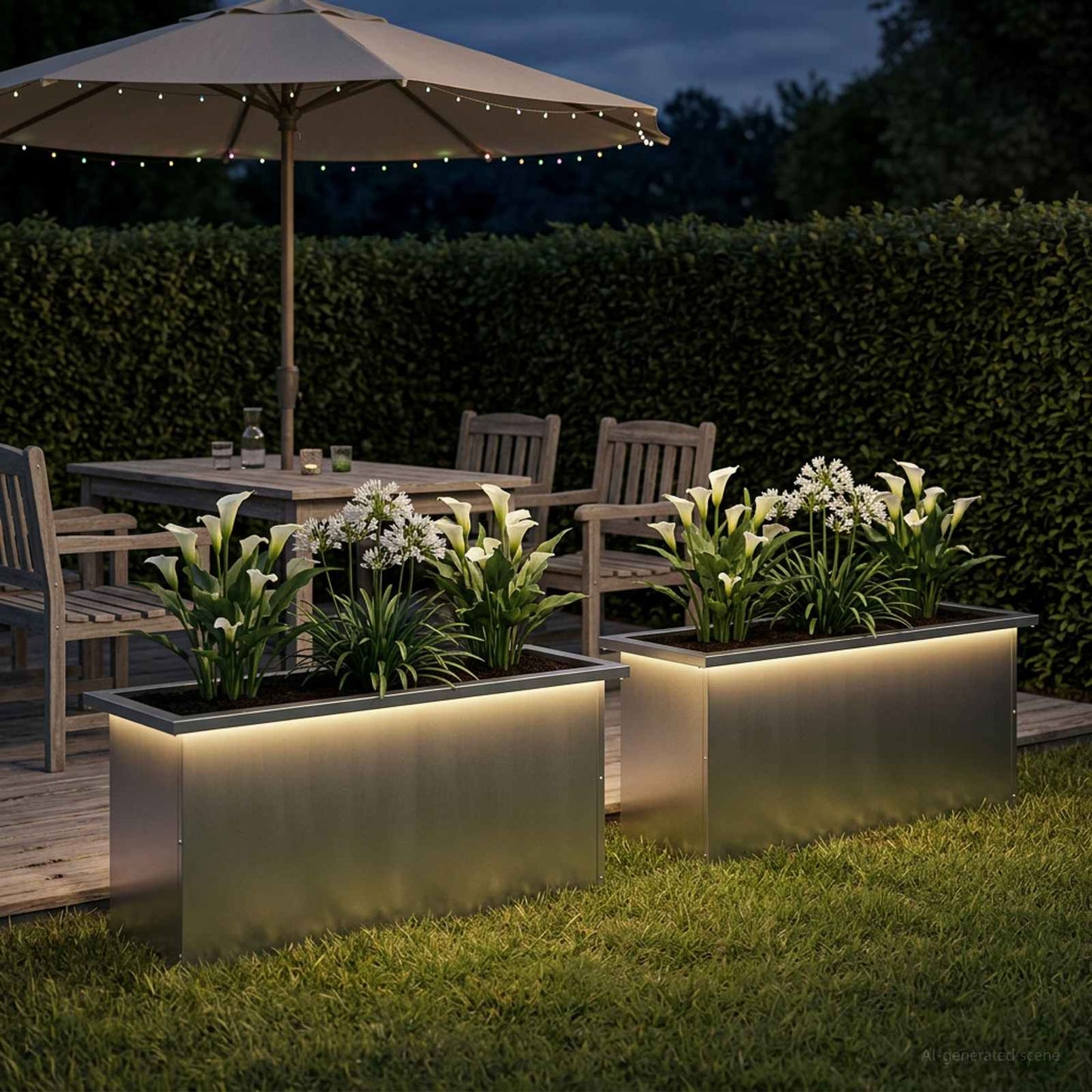 vidaXL Garden Planter with LED 2 pcs Silver 30 x 100 x 30 cm