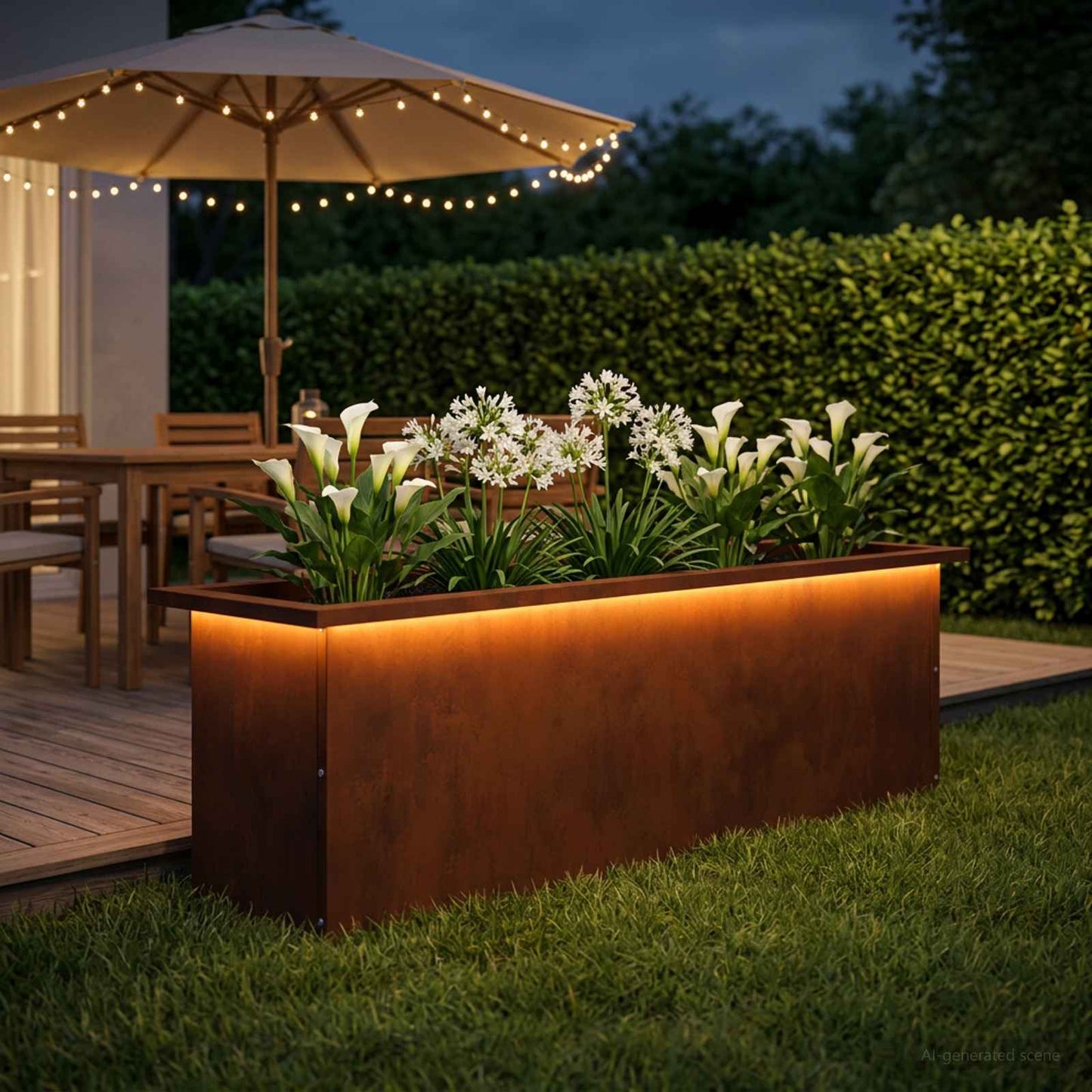 vidaXL Garden Planter with LED Rusty 30 x 100 x 30 cm Weathering Steel