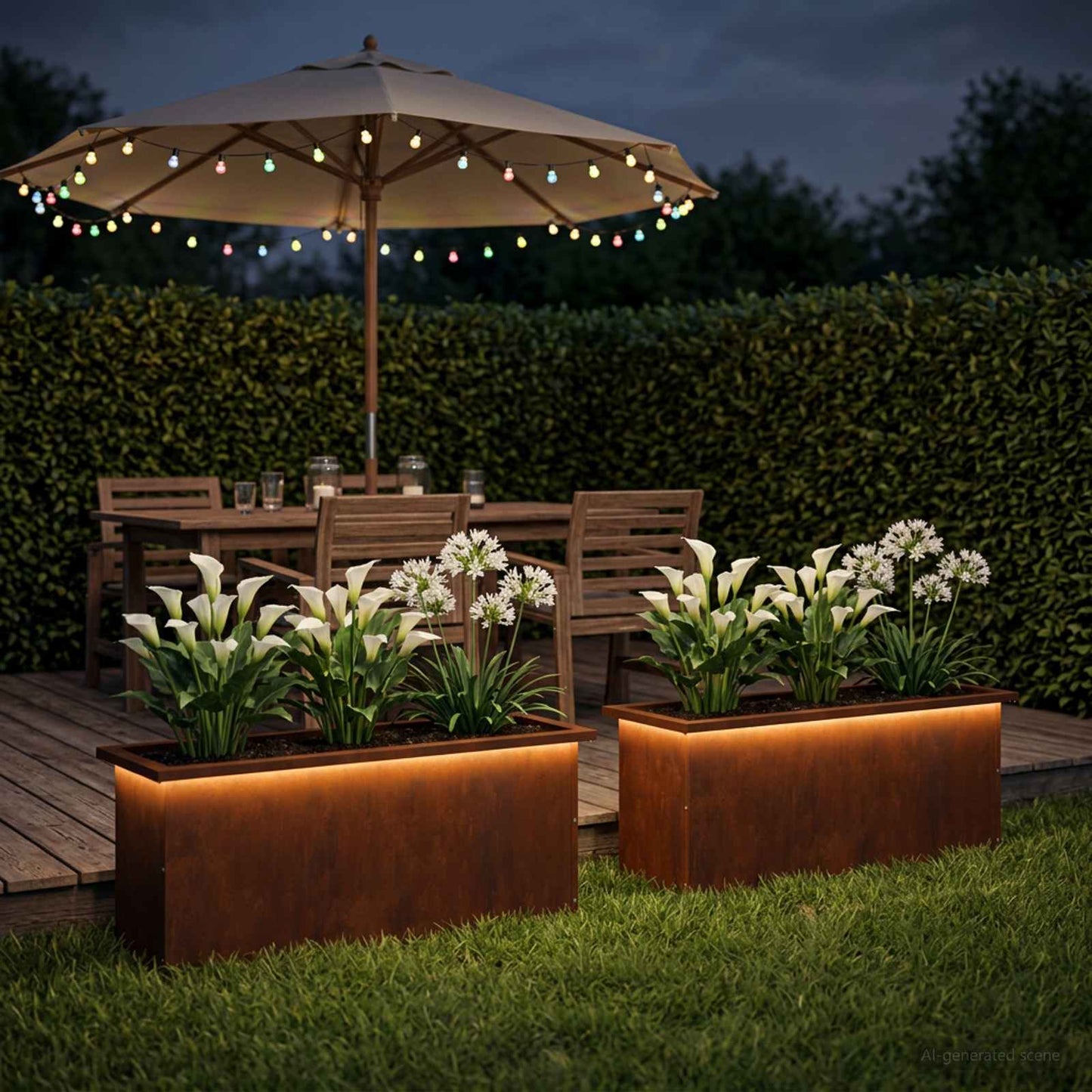 vidaXL Garden Planter with LED 2 pcs Rusty 30 x 100 x 30 cm