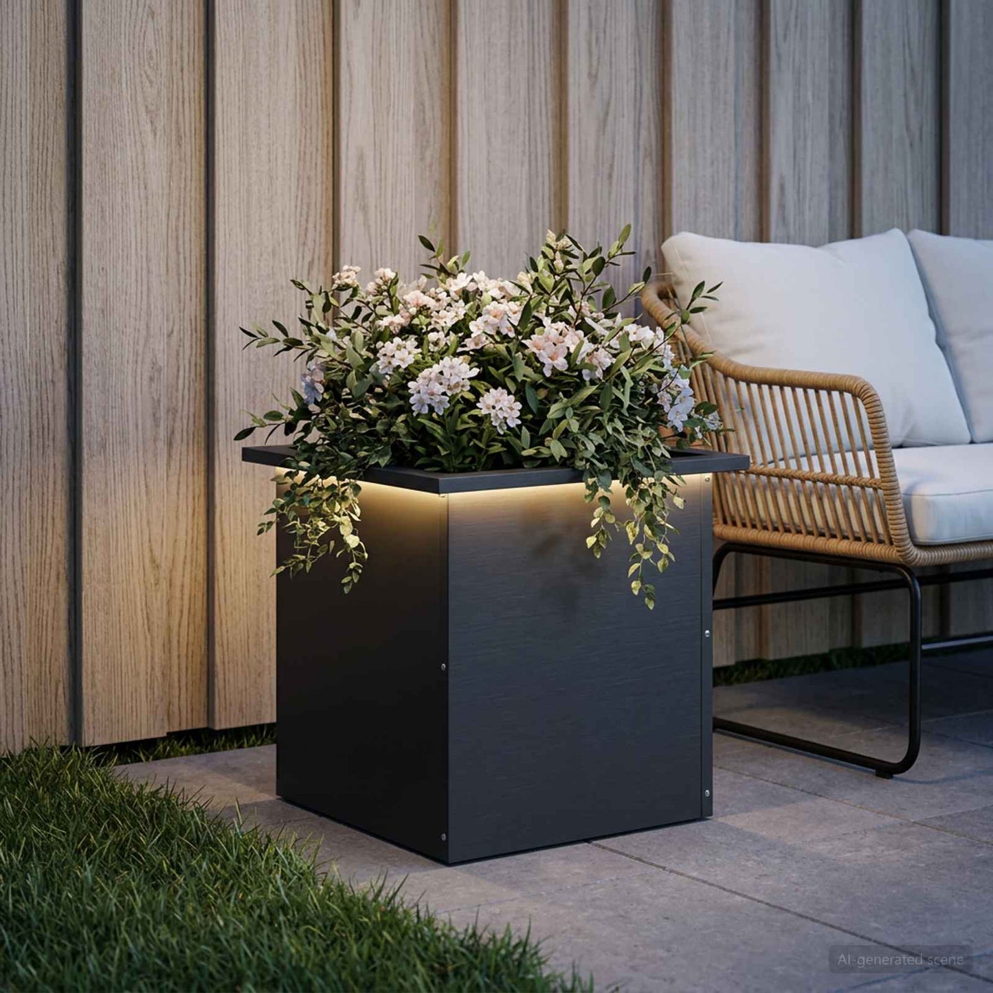 vidaXL Garden Planter with LED Black 40 x 40 x 40 cm Steel