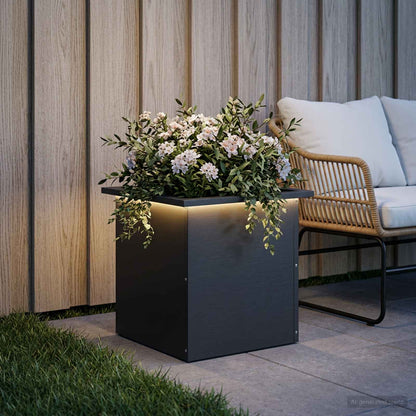 vidaXL Garden Planter with LED Black 40 x 40 x 40 cm Steel