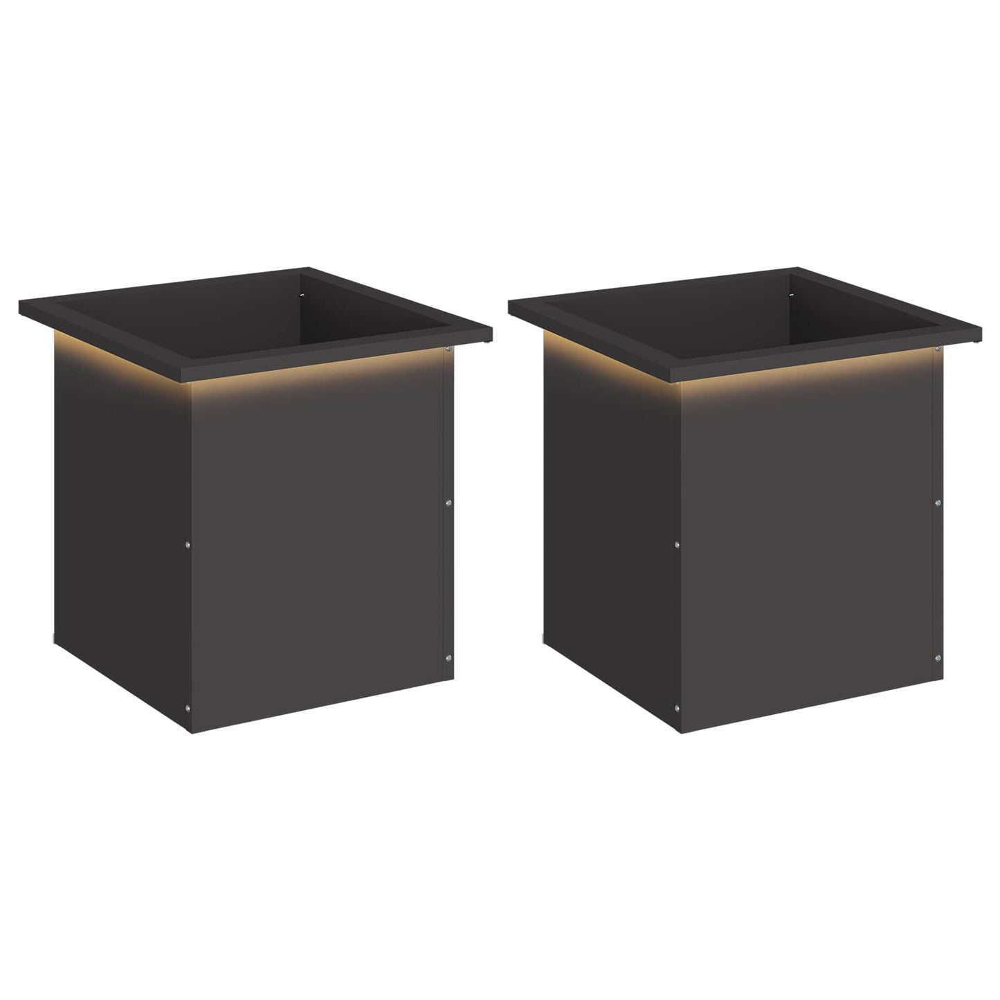 vidaXL Garden Planter with LED 2 pcs Black 40 x 40 x 40 cm Steel