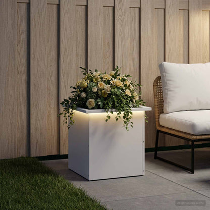 vidaXL Garden Planter with LED White 40 x 40 x 40 cm Steel
