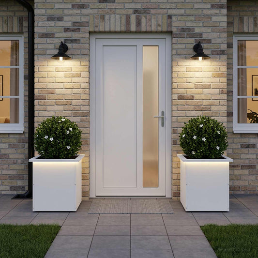 vidaXL Garden Planter with LED 2 pcs White 40 x 40 x 40 cm Steel