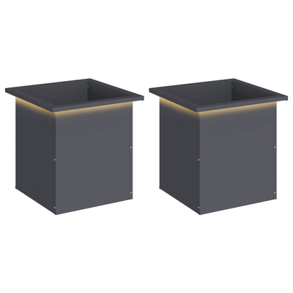 vidaXL Garden Planter with LED 2 pcs Antracite 40 x 40 x 40 cm Steel
