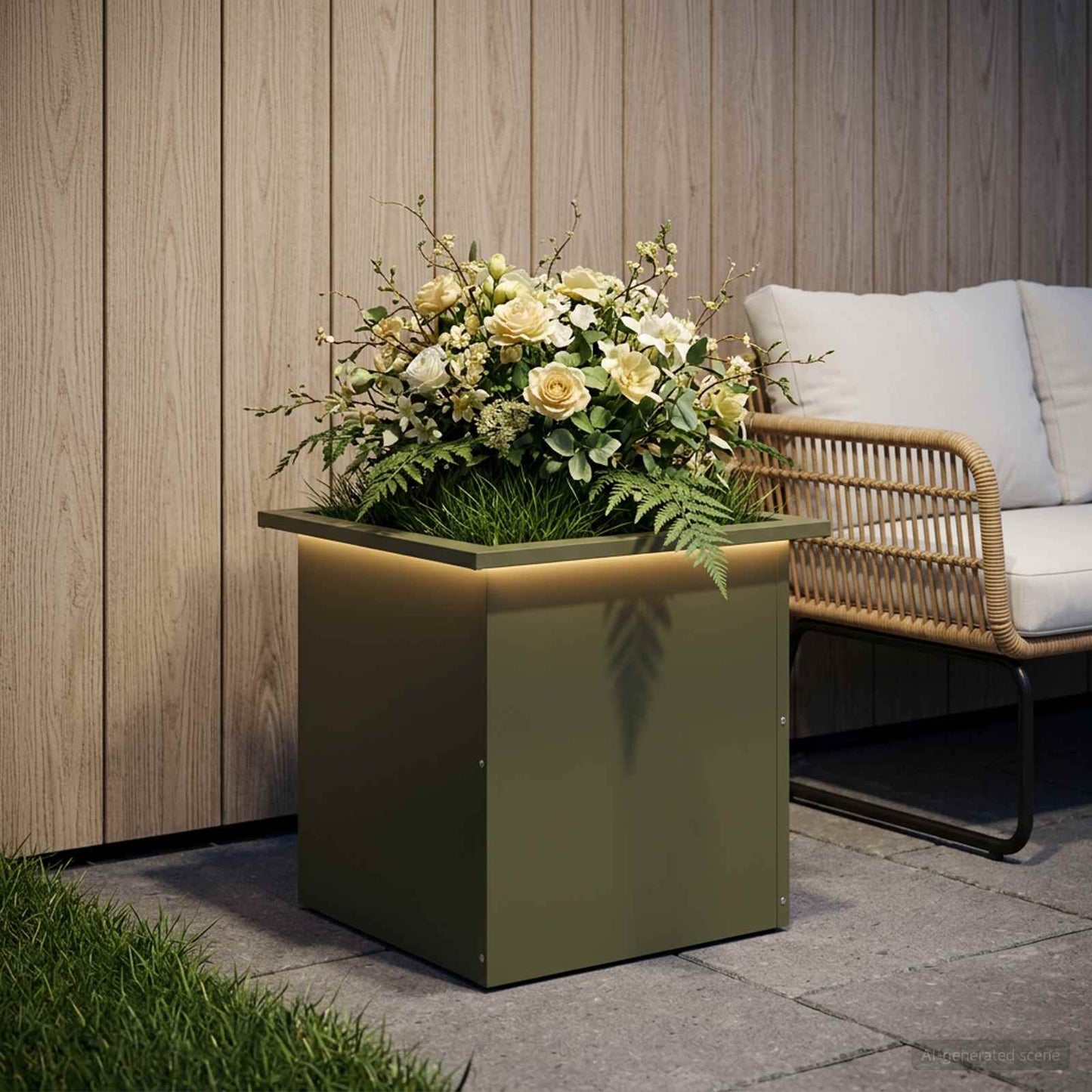 vidaXL Garden Planter with LED Olive Green 40 x 40 x 40 cm Steel