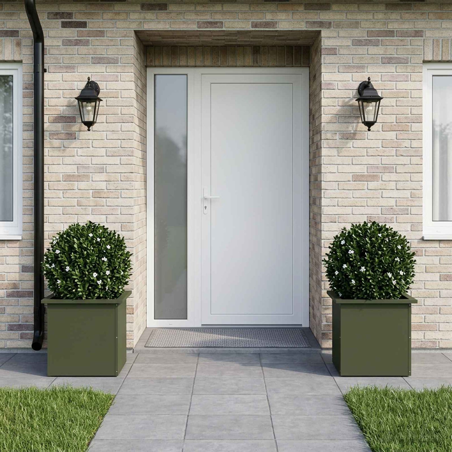 vidaXL Garden Planter with LED 2 pcs Olive Green 40 x 40 x 40 cm Steel