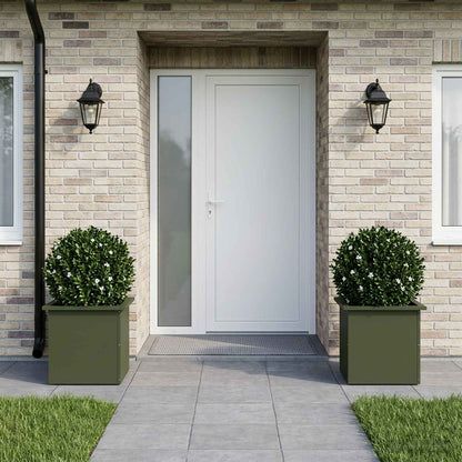 vidaXL Garden Planter with LED 2 pcs Olive Green 40 x 40 x 40 cm Steel