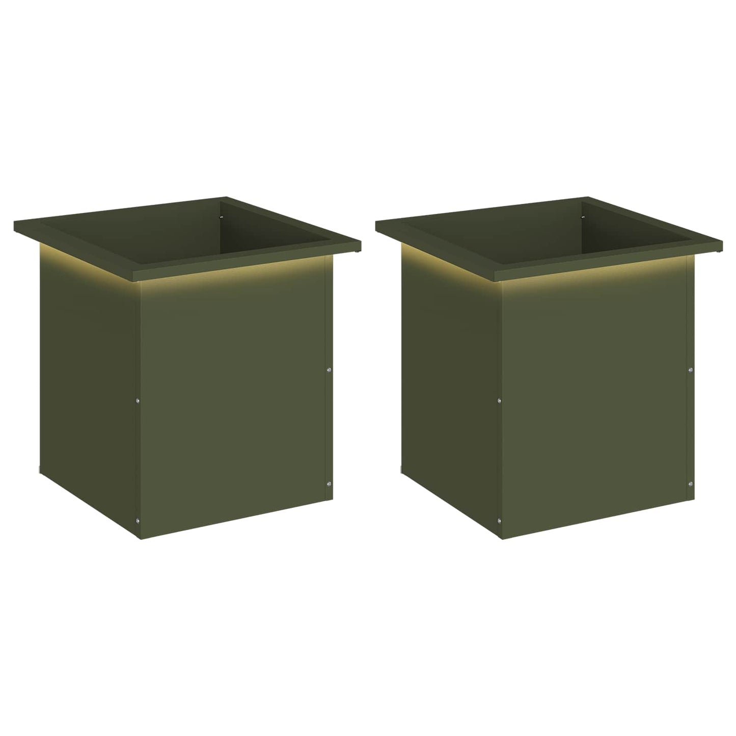 vidaXL Garden Planter with LED 2 pcs Olive Green 40 x 40 x 40 cm Steel