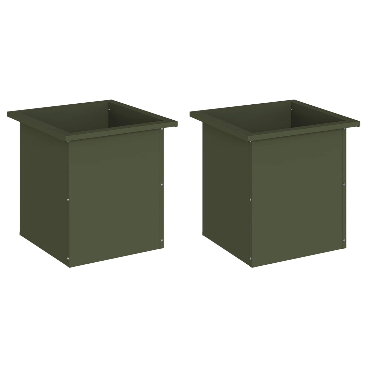 vidaXL Garden Planter with LED 2 pcs Olive Green 40 x 40 x 40 cm Steel