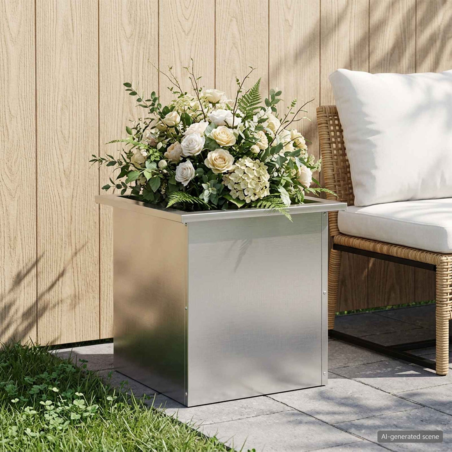 vidaXL Garden Planter with LED Silver 40 x 40 x 40 cm Stainless Steel