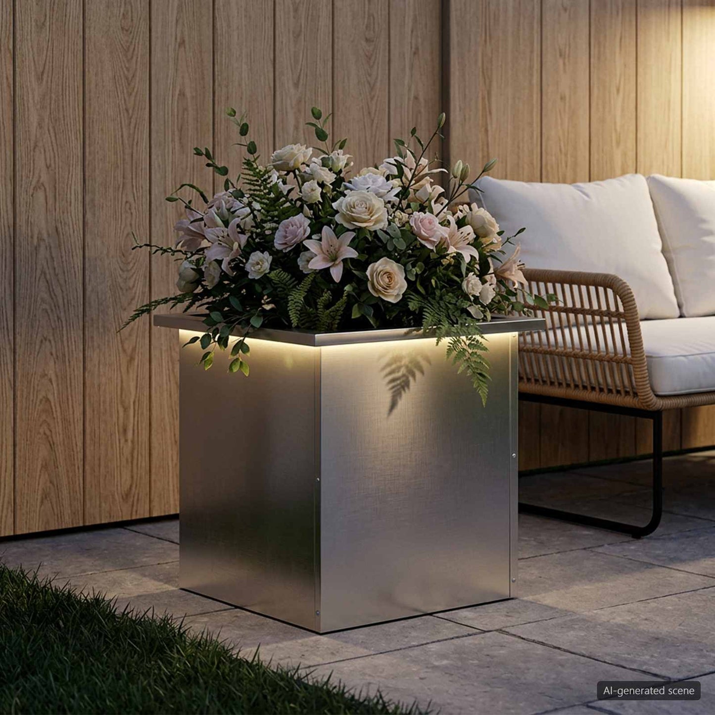 vidaXL Garden Planter with LED Silver 40 x 40 x 40 cm Stainless Steel