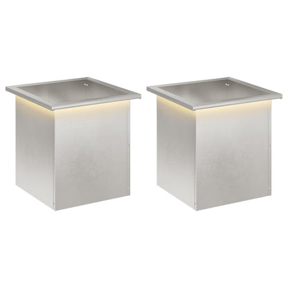 vidaXL Garden Planter with LED 2 pcs Silver 40 x 40 x 40 cm