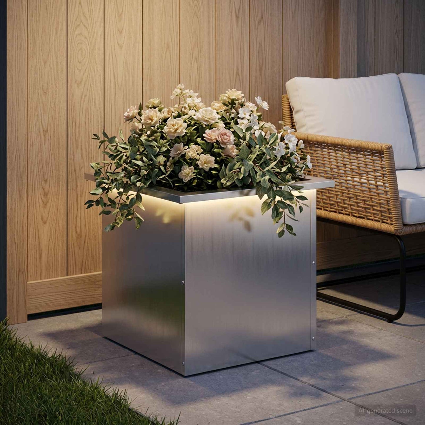 vidaXL Garden Planter with LED Silver 40 x 40 x 40 cm Galvanised Steel