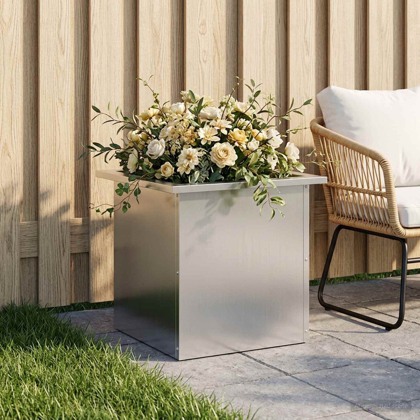vidaXL Garden Planter with LED Silver 40 x 40 x 40 cm Galvanised Steel
