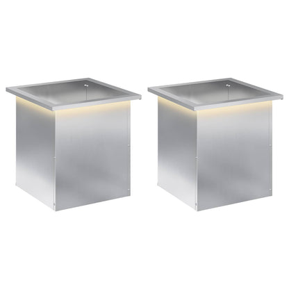vidaXL Garden Planter with LED 2 pcs Silver 40 x 40 x 40 cm