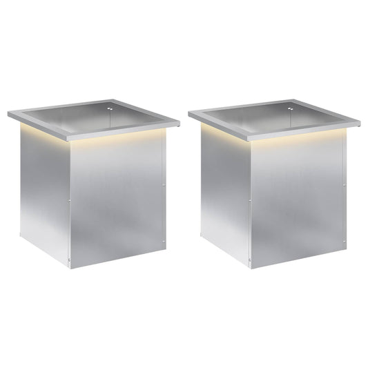 vidaXL Garden Planter with LED 2 pcs Silver 40 x 40 x 40 cm