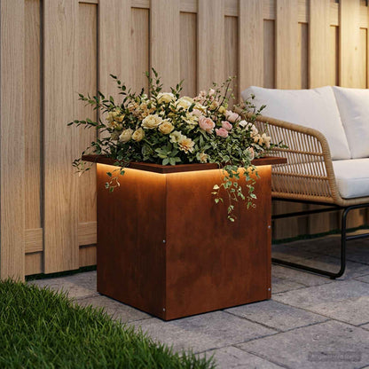 vidaXL Garden Planter with LED Rusty 40 x 40 x 40 cm Weathering Steel