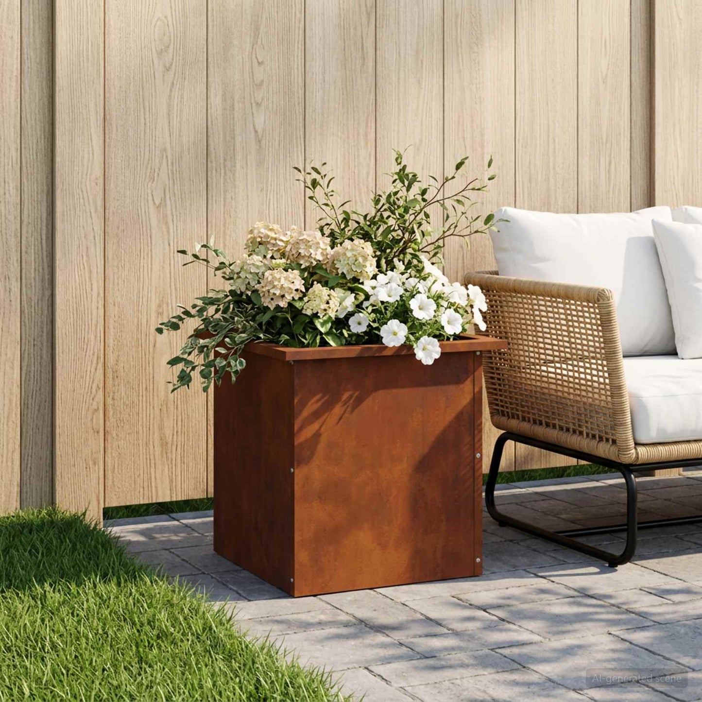 vidaXL Garden Planter with LED Rusty 40 x 40 x 40 cm Weathering Steel
