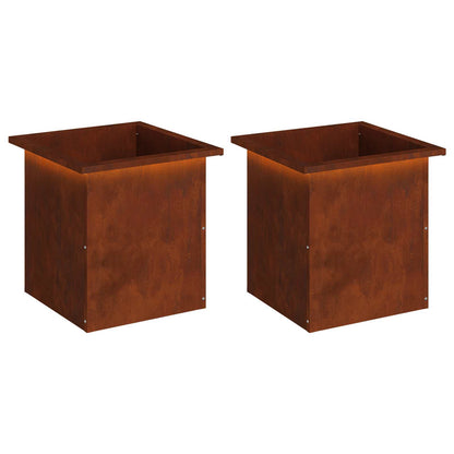 vidaXL Garden Planter with LED 2 pcs Rusty 40 x 40 x 40 cm