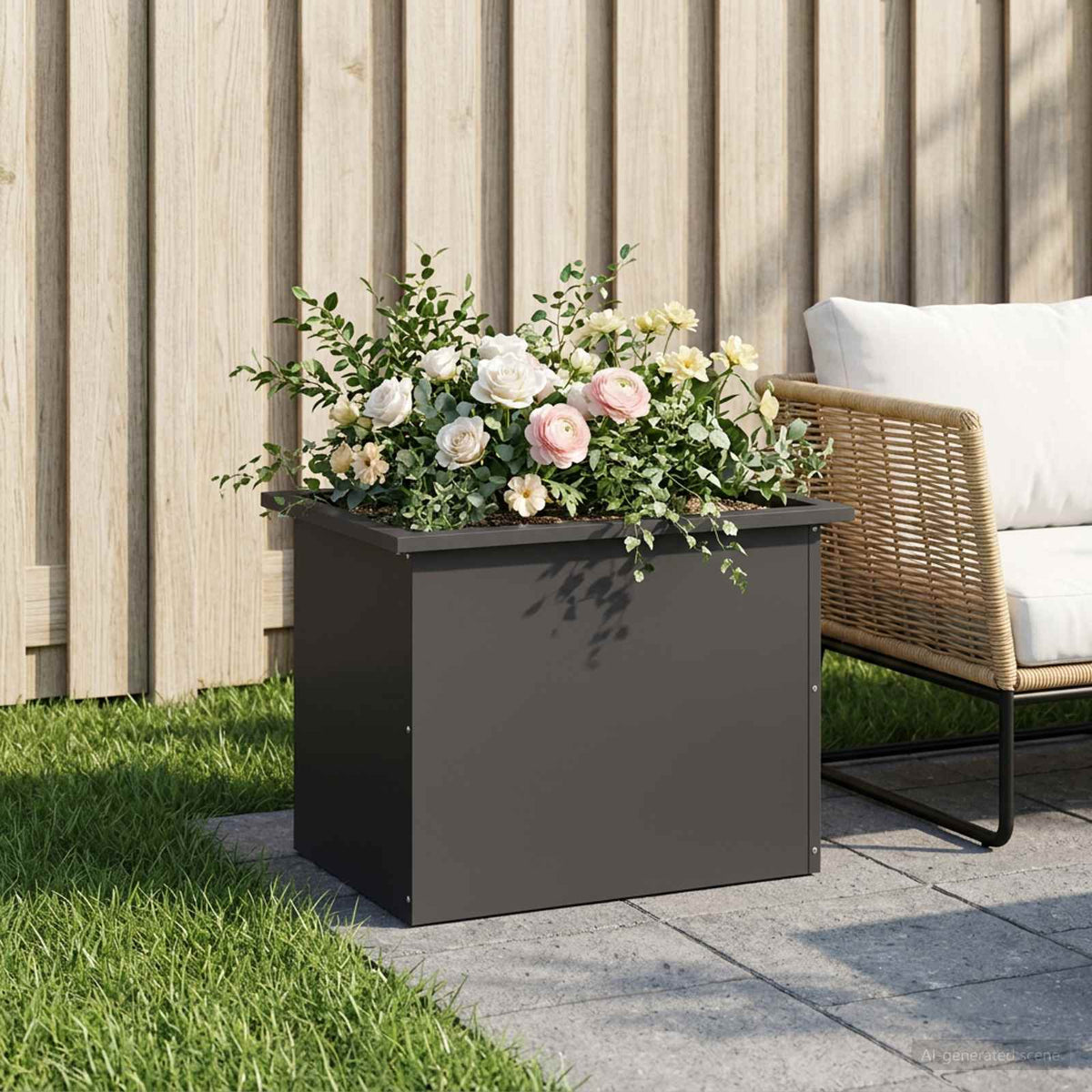 vidaXL Garden Planter with LED Black 40 x 60 x 40 cm Steel