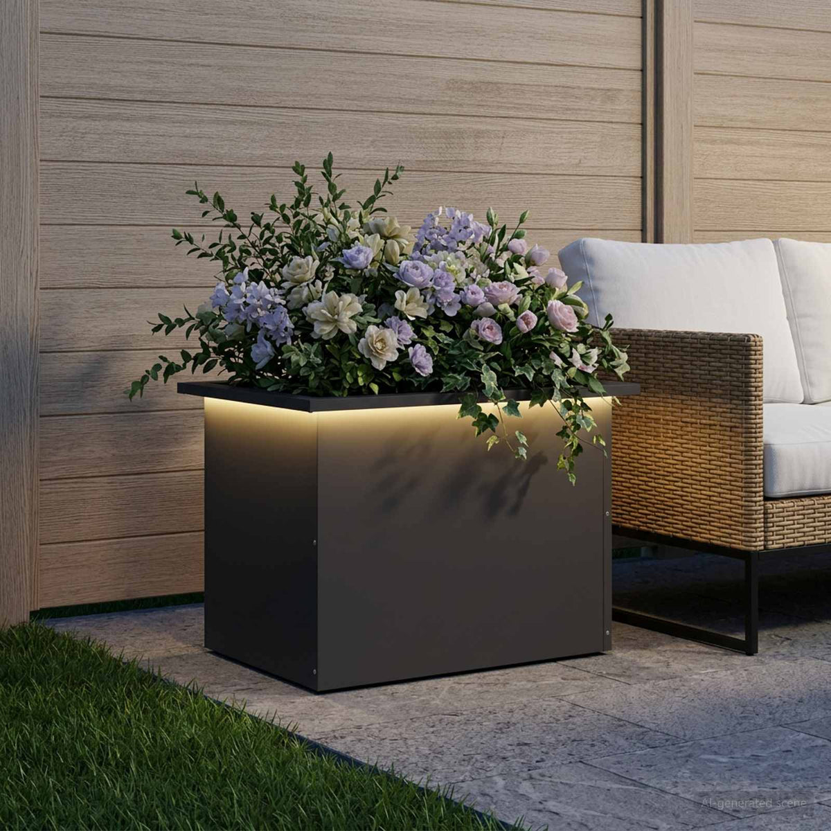 vidaXL Garden Planter with LED Black 40 x 60 x 40 cm Steel