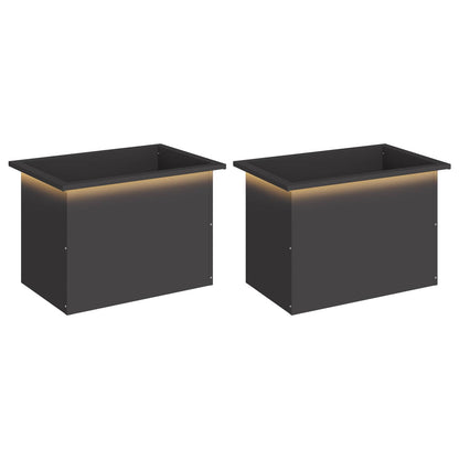 vidaXL Garden Planter with LED 2 pcs Black 40 x 60 x 40 cm Steel