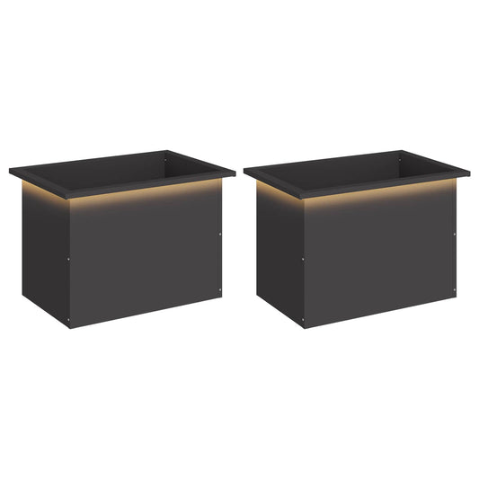 vidaXL Garden Planter with LED 2 pcs Black 40 x 60 x 40 cm Steel