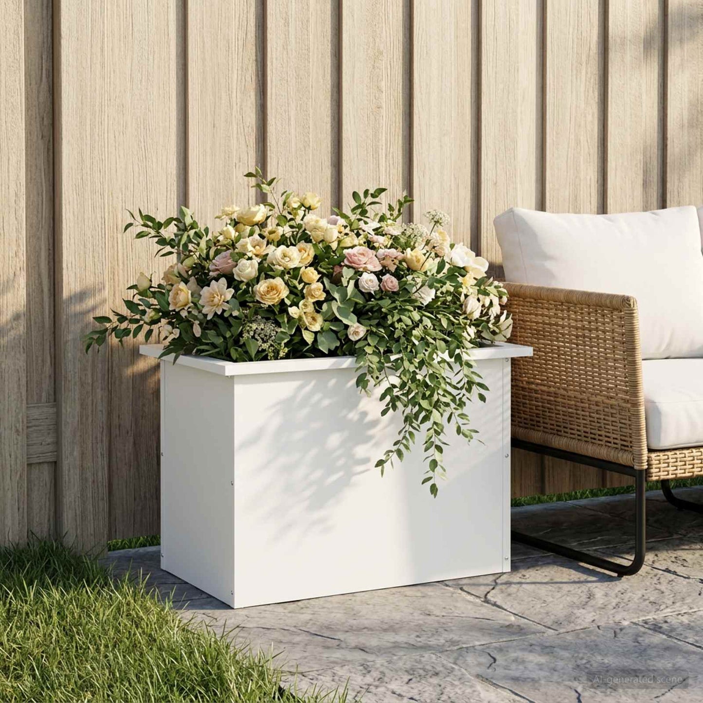 vidaXL Garden Planter with LED White 40 x 60 x 40 cm Steel