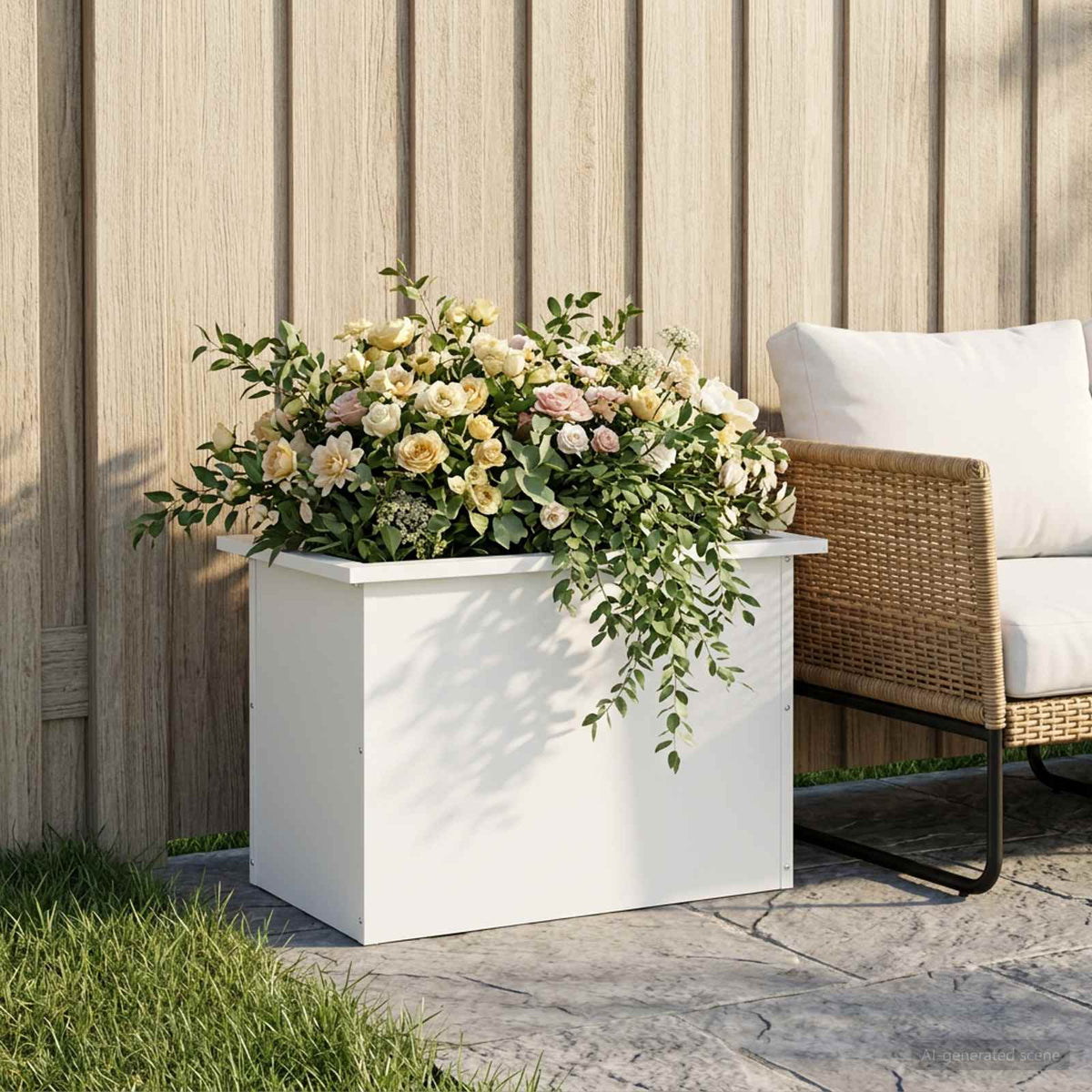 vidaXL Garden Planter with LED White 40 x 60 x 40 cm Steel