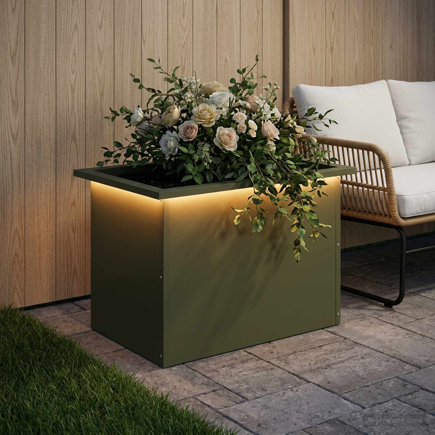 vidaXL Garden Planter with LED Olive Green 40 x 60 x 40 cm Steel