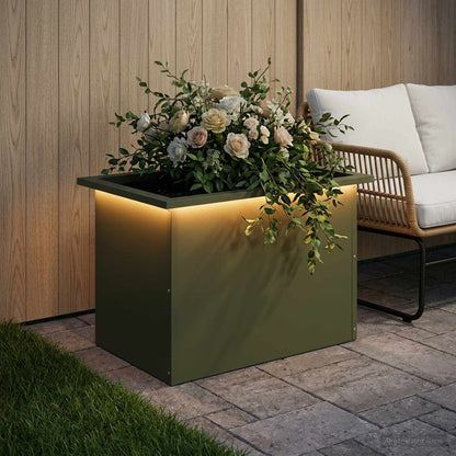 vidaXL Garden Planter with LED Olive Green 40 x 60 x 40 cm Steel