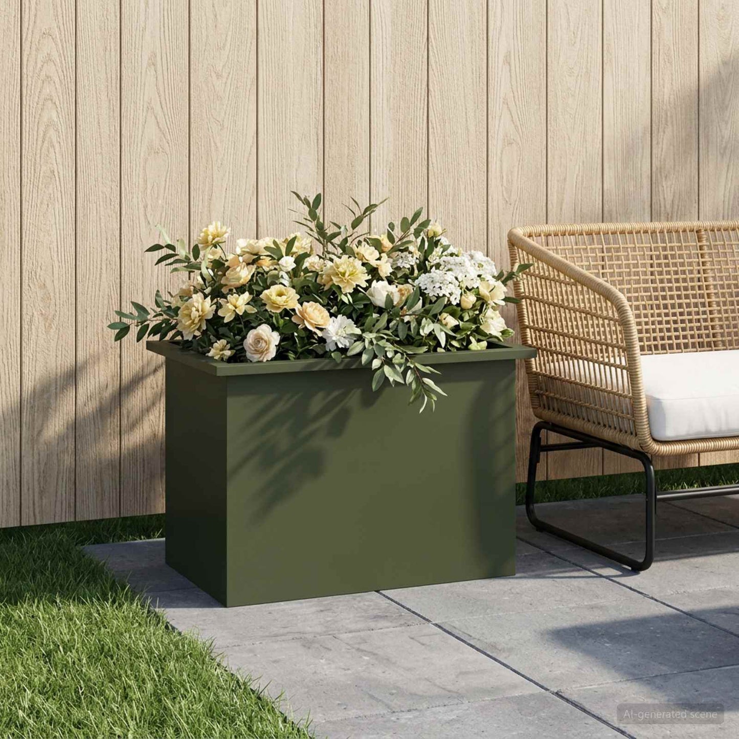 vidaXL Garden Planter with LED Olive Green 40 x 60 x 40 cm Steel