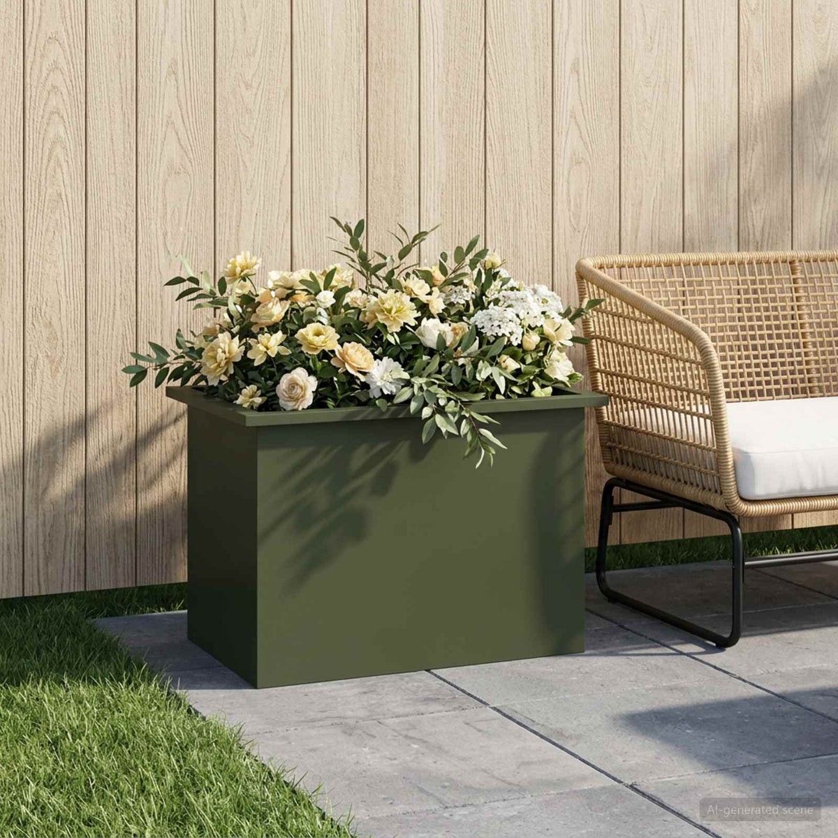 vidaXL Garden Planter with LED Olive Green 40 x 60 x 40 cm Steel